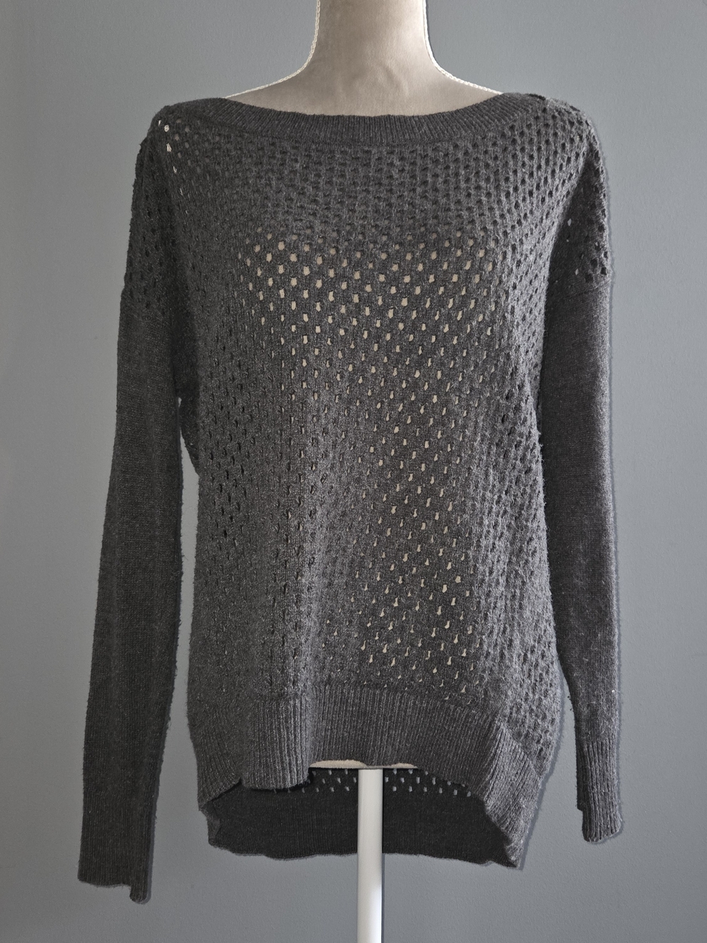Banana Republic Women's Charcoal Open-Weave Boatneck Coquette Sweater - M